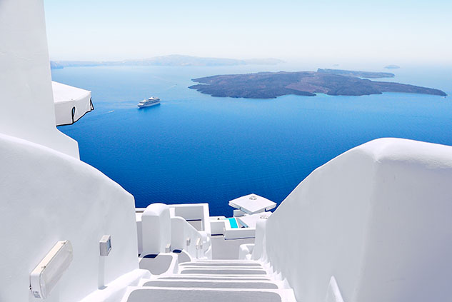 White stairs with cruise ship