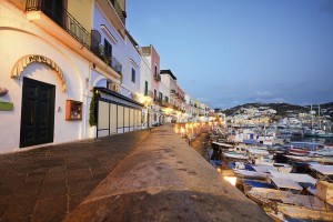 City of Ponza and harbour before sunrise. Italy