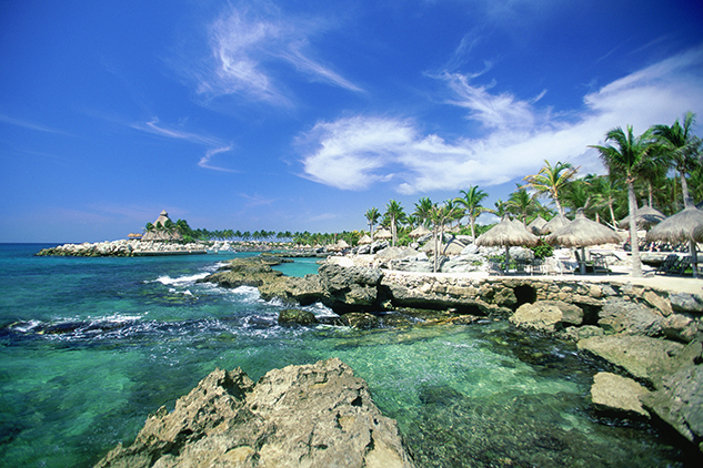 Mexico, Xcaret, Lagoon, Rock formation in the sea