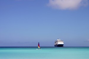 Cruise ship and sail boat