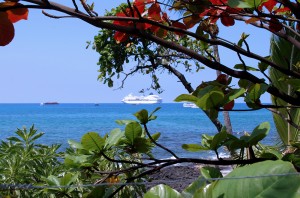 Cruise ship off the beach in Hawaii