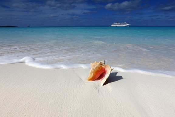 Beach with cruise ship